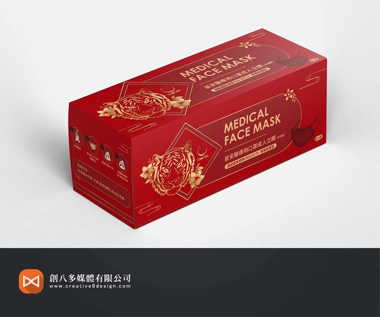 星安醫療用口罩過年包裝盒設計示意圖